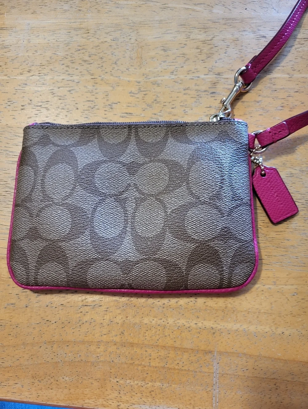 COACH Pink Accent Signature Canvas Wristlet